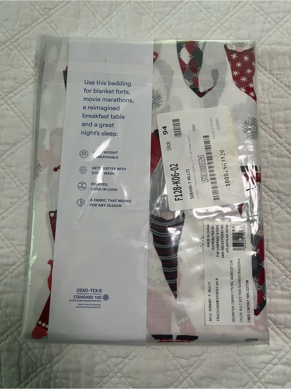 NWT The Company Store Percale Twin Duvet Cover with Gnome and Mushroom Print